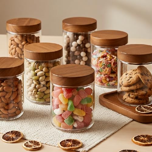 Bumobum 16 oz Overnight Oats Containers with Lids, Glass Mason Jars with Acacia Wood Airtight Lid, Wide Mouth Glass Canisters for Food Storage Chia Pudding Snacks Yogurt Spice Meal Prep, 4-Pack - color: 16oz