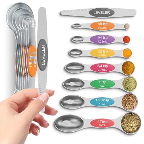 Magnetic Measuring Spoons Set Of 8, Heavy Duty 304 Stainless Steel Metal, Fits in Most Kitchen Spice Jars for Baking & Cooking, BPA Free,Measuring Dry & Liquid Ingredients Rainbow) - color: Magnetic Measuring Spoons Set Light Hued