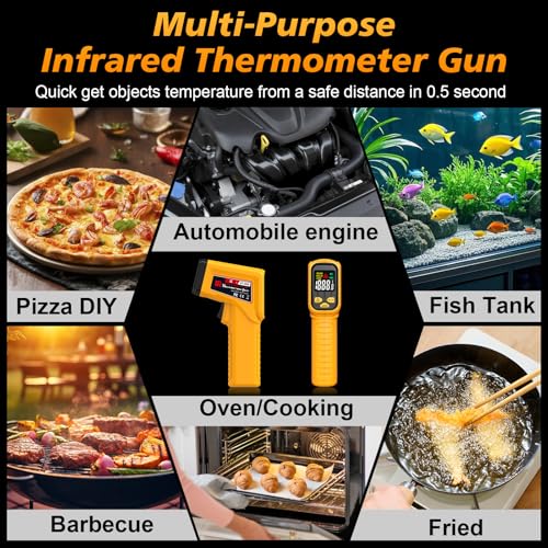 FKM Rechargeable Infrared Thermometer Gun,13-Point Laser-High Precision | -58°F~1472°F Non-Contact Laser Thermometer Gun,Digital IR Temperature Gun for Cooking,Griddle,Oven,HVAC,Automotive,Industrial - style: -58°F~1472°F (-50°C~800°C)