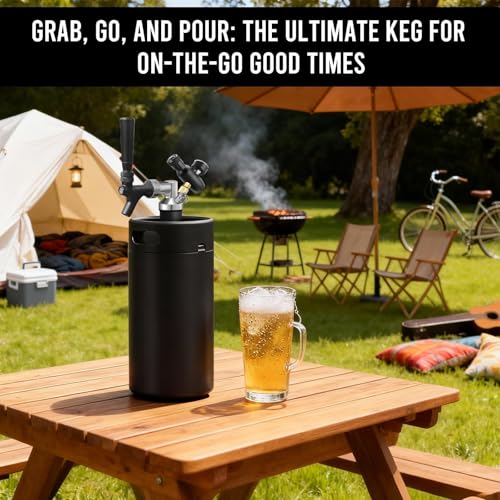 MRbrew Pressurized Mini Keg 128oz, 304 Stainlsee Steel Mini Kegerator with Exhaust Valve Designed Cap Portable Beer Growler for Homebrew And Craft Beer (Black) - color: Black