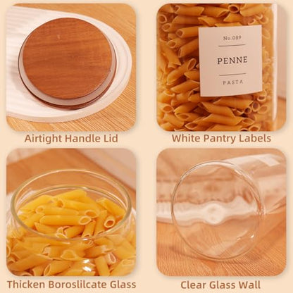 2 Pack Large Glass Flour and Sugar Containers with 132 Pantry Labels - 105 FL OZ Glass Canisters with Bamboo Airtight Lids - Farmhouse Kitchen Glass Pantry Jars for Cookie, Rice, Pasta, Cereal, Salt - size: 105OZ-2 Pack