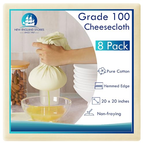 8 PCS Reusable Cheesecloth, Grade 100, 20x20 Inch Hemmed Cheese Cloth for Straining Craft, 100% Cotton Unbleached Cloth Strainer for Cooking, Baking, Juicing, Cheese Making - size: 8 Pieces-20x20inch