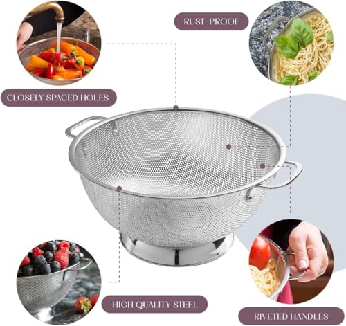 Bellemain Colander for Kitchen – 5 Qt Stainless Steel Strainer with Handle - Pasta Strainer Bowl for Pasta, Spaghetti, Vegetables, Fruit, and Pot Draining - Stainless Steel Colander - size: 5 Quart
