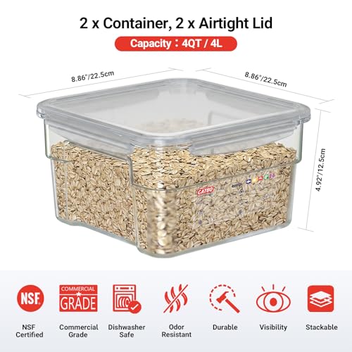 2 Pack 4 QT Airtight Commercial Food Storage Containers, Clear Food Storage Container with Built-In Labeling Area, Stackable for Coffee Beans, Sugar, Rice and Dry Goods, Shallow Model - size: 2 X 4.0(QT)-Shallow