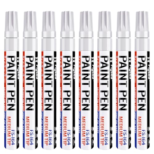 White Paint Pens Permanent Marker Pen 8 Pcs Waterproof Oil Based Paint Markers 3mm Medium Round Tip Quick-drying Paint Marker Pens for Rock Painting, Black Paper, Metal, Tyre, Glass, Wood - color: White