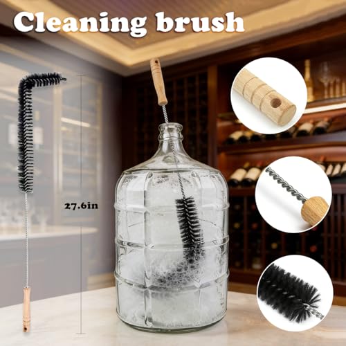 2 Pcs 5 Gallon Glass Carboy with Undrilled Drilled Rubber Stoppers Carboy Handle and Bubble Airlock Brush Transport handles Wine Fermenter Beer Fermenting Jug Glass for Beer Wine Equipment