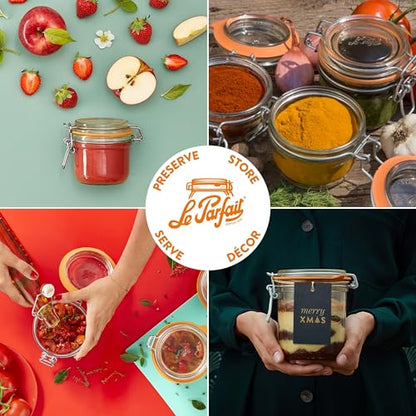 Le Parfait Super Terrine 1L (32oz) Zero Waste Eco-Friendly Glass Canning Jars, Airtight Rubber Seal & Wire Bail Lid, BPA-Free, Water Bath Safe for Food Storage & Preserving, Made in France, 4PK - color: 1L (Set/4)