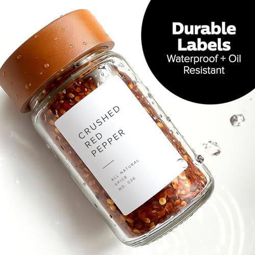 250 White Spice Labels by ThreeKin | Waterproof & Oil-Resistant Pre-Printed Stickers for Spice Jars | Durable, BPA-Free Seasoning Labels | Easy-Clean, No-Residue Design | Proudly Female & USA Owned - color: White
