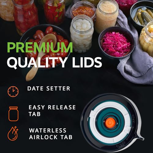 Fermentation Lids Starter Set, Includes 3 Airlock Fermentation Lids and 3 Glass Weights, Sauerkraut Fermenting Kit for Wide Mouth Mason Jar, Pickles, Vegetables, & Kimchi Making Kit - color: Blue