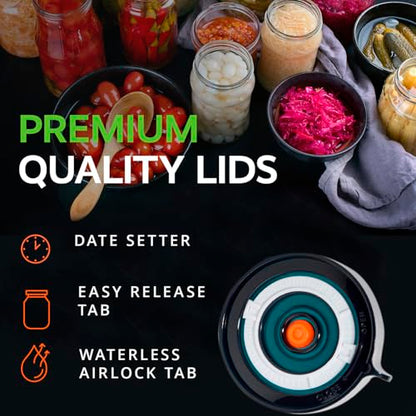 Fermentation Lids Starter Set, Includes 3 Airlock Fermentation Lids and 3 Glass Weights, Sauerkraut Fermenting Kit for Wide Mouth Mason Jar, Pickles, Vegetables, & Kimchi Making Kit - color: Blue