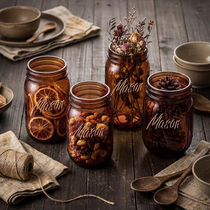 Rubtlamp Amber Mason jar 32 oz, 12 Pack Glass Jars - Wide Mouth Mason Jars with Airtight Lids for Pickling, Fermenting, Food Storage&DIY Crafts, Microwave & Dishwasher Safe - color: Amber