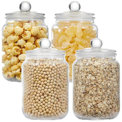 Glass Jars with Airtight Lid Set of 4, Food Jars 34 oz, Pickle Jars, Canning Jars, Glass Containers, Suitable for Kitchen, Pickles, Flour, Grains, Pasta, Sugar, Herbs, Coffee - color: 1 Litre（Set of 4）