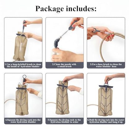 Patelai 8 in 1 Hydration Bladder Cleaning Kit Includes 3 Different Brushes and Drying Collapsible Bladder Frame, Water Reservoir Backpack Cleaning Kit - color: Gray