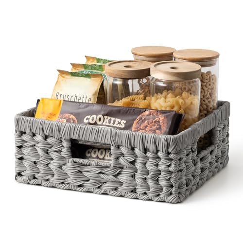 GRANNY SAYS Wicker Basket for Organizing, Wicker Storage Basket for Shelves, Woven Basket for Pantry Storage, Rectangle Basket, Gray, 1-Pack - color: Gray, size: 13"L x 10¾"W x 4¾"H