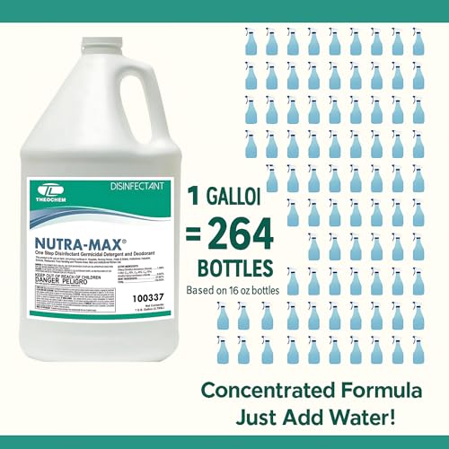 Nutra-Max Hospital Grade Disinfectant, EPA List N & G, Kills 99.9% Viruses & Bacteria, 1:32 Concentrate Makes 32 Gallons, Commercial Multi-Surface Cleaner For Home