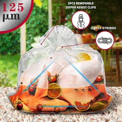 Turkey Brining Bag, 26"×22" 3 Packs Extra Large Brine Bag with 3 Strings Thickened Brining Bag Holds Up to 35 Pounds, Double Zippers Seal Brine Bags for Turkey, Chicken, Beef, Pork, Ham - size: 3PACK- 26"×22"