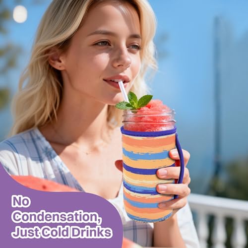 KJQJLY 4 Pcs Mason Jars Sleeves Neoprene 24oz Regular and Wide Mouth Mason Jar Sleeves Holder with Handle (rainbow, 24 OZ) - color: rainbow, size: 24 OZ