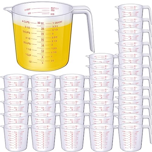 Kanayu 36 Pcs Plastic Measuring Cup Clear Measuring Mug with Spout and Handle Grip Capacity Clear Graduated Pitcher for Kitchen Flour Water Liquids (Red,32 oz, 4 Cups) - color: Red, size: 32 oz, 4 Cups