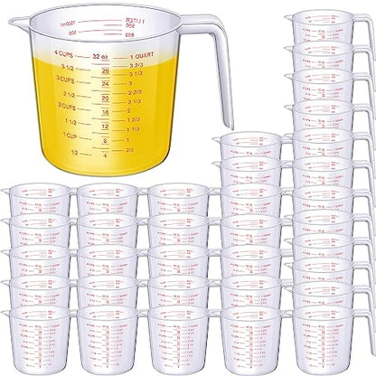 Kanayu 36 Pcs Plastic Measuring Cup Clear Measuring Mug with Spout and Handle Grip Capacity Clear Graduated Pitcher for Kitchen Flour Water Liquids (Red,32 oz, 4 Cups) - color: Red, size: 32 oz, 4 Cups