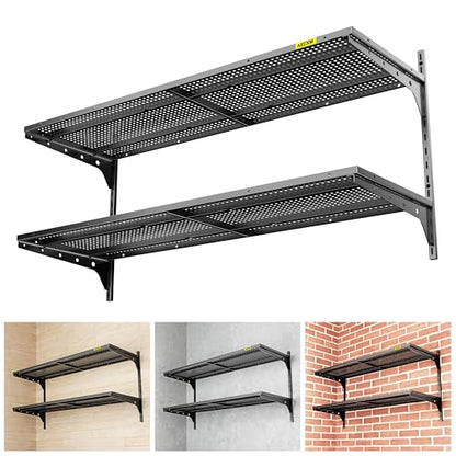 Aecxm 1pack×2 Tier 1.3x4ft Garage Shelving Wall Mounted, 260lbs Load Capacity，15.6x48inch per Shelf Height Cassette Adjustable Floating Shelves, Black - color: Black, size: 2pack-1.3x4ft