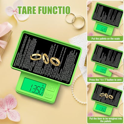 Digital Pocket Grams Scale, Diyife 1000g/0.01g High Precision, 7 Units Conversion Mini Scale with LCD Display, Tare Function for Food, Jewelry, Powder, Green - color: Green
