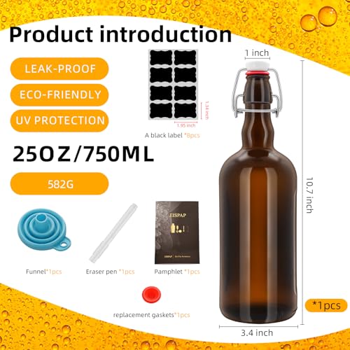 1PC Swing Top Beer Bottles with Easy Flip Top 25 Oz Amber Glass Bottle Set with Airtight Cap for Kombucha, Carbonated Drinks, Brewing, and Fermenting