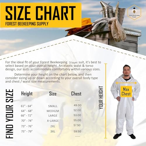3-Layer Ventilated Bee Suit, Beekeeper Suit Kit with Detachable Fencing Veil and Bee Gloves (Medium) - size: Medium