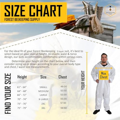 3-Layer Ventilated Bee Suit, Beekeeper Suit Kit with Detachable Fencing Veil and Bee Gloves (3XL) - size: 3X-Large