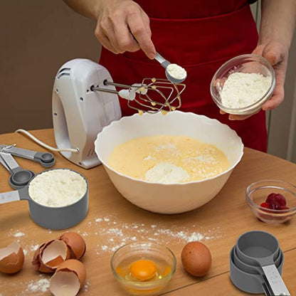 TILUCK Measuring Cups & Spoons Set, Stackable Cups and Spoons, Nesting Measure Cups with Stainless Steel Handle, Kitchen Gadgets for Cooking & Baking (Gray) - color: Gray