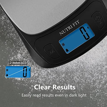 NUTRI FIT Ultra Slim Kitchen Scale Digital Food Weight Scale for Baking Cooking in Grams and Ounces Tare & Backlit LCD Display 11lb 5kg Capacity- Black/Stainless Steel - color: Black