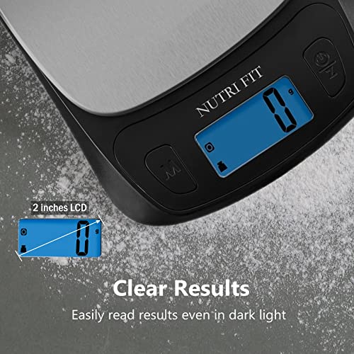 NUTRI FIT Ultra Slim Kitchen Scale Digital Food Weight Scale for Baking Cooking in Grams and Ounces Tare & Backlit LCD Display 11lb 5kg Capacity- Black/Stainless Steel - color: Black