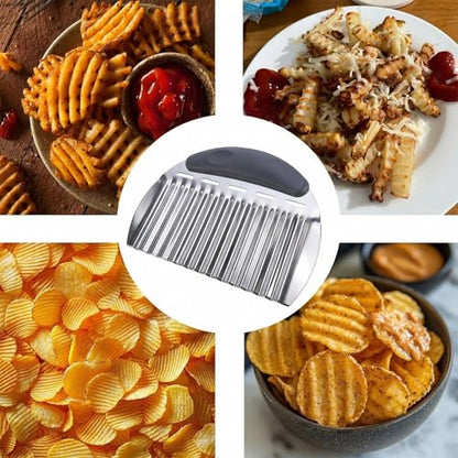 2 Pcs Stainless Steel Crinkle Chopper & French Fry Cutter Heavy Duty Wavy Potato Slicer for Vegetables Fruits Cheese Kitchen Gadget Vegetable Chopping Tool (Black & Yellow) - color: Black & Yellow