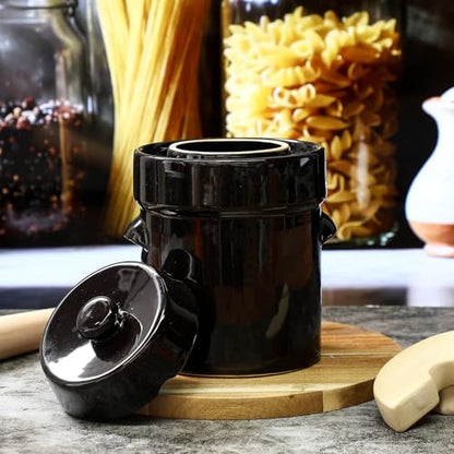 Nuenen 2 Set 1/2 Gallon Fermentation Crock Sauerkraut Crock with Lid Weights & Pounder Ceramic Fermenting Jar Brown Stoneware Pot for Fermenting Pickling Cabbage Sauerkraut Pickles Vegetables