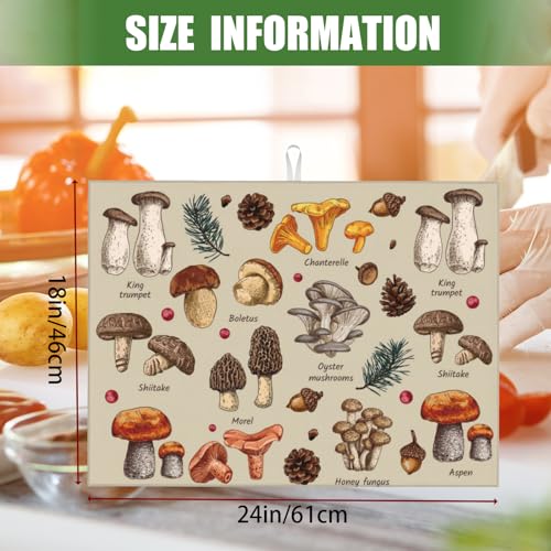 Mushroom Dish Drying Mats For Kitchen Counter XL Microfiber Kitchen Drying Mat Large Draining Pad Absorbent Quick Drying Dish Mat 18x24 Inch - color: Mushroom