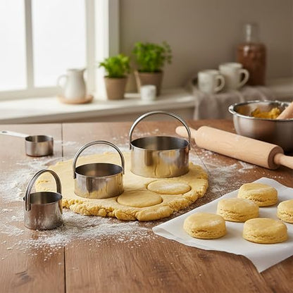 5 Pack Cookie Cutters, Round Metal Biscuit Cutter with Handle, Stainless Steel Circle Baking Tools for Dough Pastry and Cake, Dishwasher Safe
