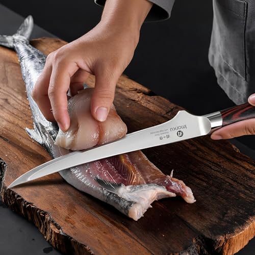 imarku 8 Inch Fillet Knife, Razor Sharp Boning Knife with Japanese High Carbon Stainless Steel, Professional Filet Knives for Precision Meat Cutting Deboning Fish Fillting, Ergonomic Pakkawood Handle - color: Chestnut