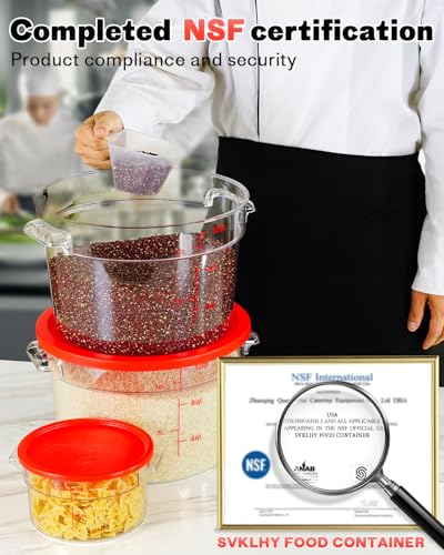 2QT NSF Food Storage Containers: 8 PCS [Food Grade][Hot&Cold Resistant] Commercial Clear Round Food Storage Containers with Scales Handles for Home Restaurant Kitchen Proof Dough(BPA FREE) - color: K2-2QT-4QT-4PCS-ROUND-RED1