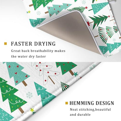 Green Trees Dish Drying Mat for Kitchen Counter Holiday Super Absorbent Reversible Microfiber Kitchen Countertop Protector Dishes Pad Large 18x24 inch - size: 24" x 18"