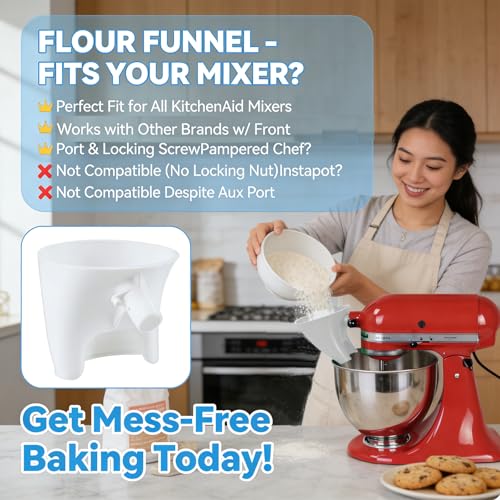 Flour Funnel for Kitchen Aid Mixer, Premium Funnel for Kitchen Aid Mixer with Anti-Splash Pouring Chute, Fits 4.5-5 Qt Tilt-Head & Bowl-Lift Models (KSM150), Durable Dishwasher(White+Red) - color: White+Red