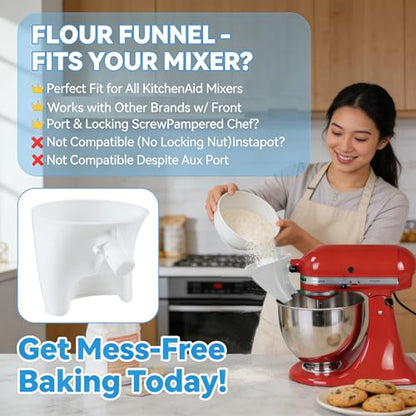 Flour Funnel for Kitchen Aid Mixer, Premium Funnel for Kitchen Aid Mixer with Anti-Splash Pouring Chute, Fits 4.5-5 Qt Tilt-Head & Bowl-Lift Models (KSM150), Durable Dishwasher(White+Red) - color: White+Red