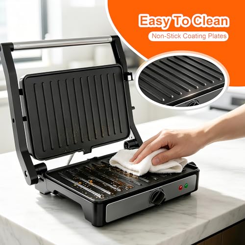 KEINVE Electric Panini Press Grill and Sandwich Maker, 900W Fast Heating Compact Panini Maker with Temperature Control, 180° Flat Open Non-Stick Griddle, 9.2 x 5.8" Plates for Steak, Burgers - size: 2 Slice(Temp Control)