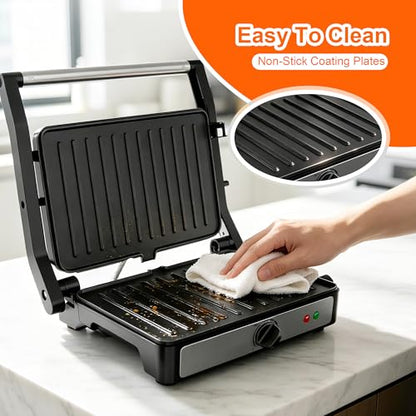 KEINVE Electric Panini Press Grill and Sandwich Maker, 900W Fast Heating Compact Panini Maker with Temperature Control, 180° Flat Open Non-Stick Griddle, 9.2 x 5.8" Plates for Steak, Burgers - size: 2 Slice(Temp Control)