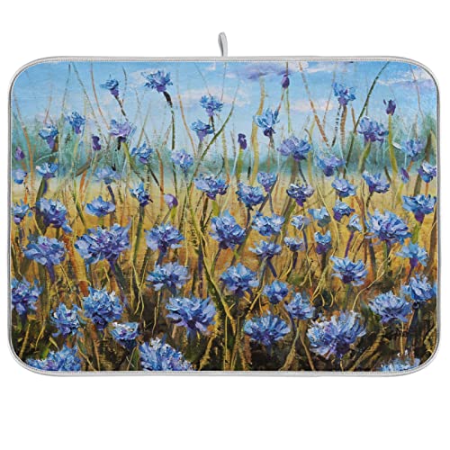 Absorbent Dish Drying Mat for Kitchen Counter - Oil Painting Flowers Microfiber Drying Pad, Reversible Drainer Mats for Countertop, Small 16" x 18" - color: Oil painting flowers 38, size: 16x18(in)x1