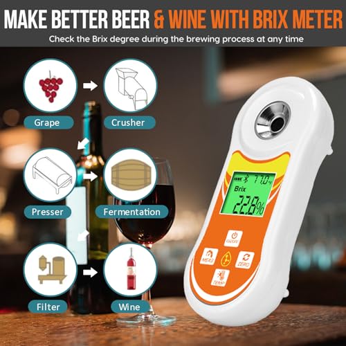 Smart Brix Refractometer, YINMIK Digital Brix (0-60%) Tester, Sugar Temperature Meter with ATC, Portable Brix Meter for Fruit, Home Wine & Beer Brewing, Coffee, Maple Syrup, Juice, Food, Vegetable