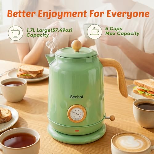 Seehot® Electric Kettle With Thermometer, 1.7L Electric Tea Kettle, 1200W Hot Water Kettle Electric, Auto Shutoff, Boil-Dry Protection, 304 Stainless Steel, Cordless Base,Green - color: Green