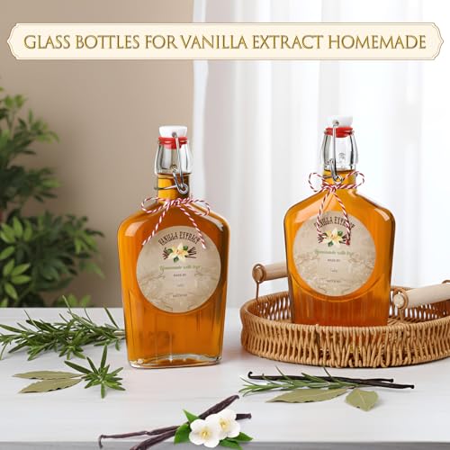Uiifan 2 Pack 12 oz Vanilla Extract Bottles with Swing Top Flask Whiskey Pocket Clear Glass Flask for Homemade Vanilla Extract Lemon Kombucha Water Apply Christmas Wedding Gift (Clear) - color: Clear, size: 12oz