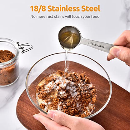 Measuring Spoons: U-Taste 18/8 Stainless Steel Measuring Spoons Set of 8 Piece: 1/8 tsp, 1/4 tsp, 1/3 tsp, 1/2 tsp, 3/4 tsp, 1 tsp, 1/2 tbsp & 1 tbsp Dry and Liquid Ingredients - size: L-8 pcs