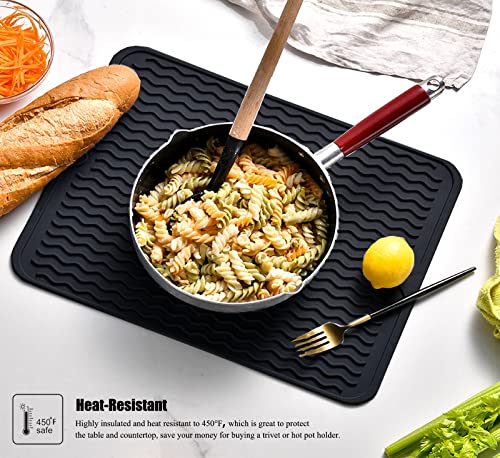 Silicone Dish Drying Mat, Non-Slip Easy Clean Sink Mat Large Heat-resistant Dish Drainer Mat for Kitchen Counter, Sink, Refrigerator or Drawer liner (16" x 12", BLACK) - size: 16" x 12"