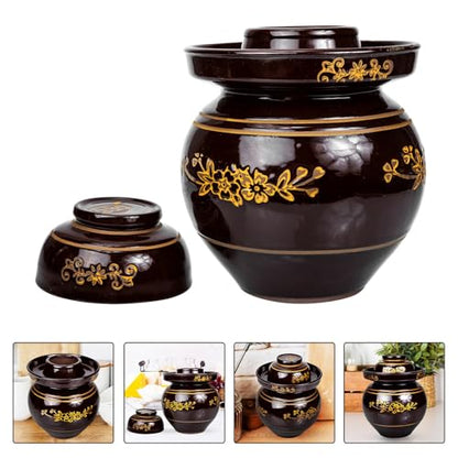 Kichvoe Traditional Ceramic Pickle Jar 5.5 Jin Thickened Sichuan Sauerkraut Storage Container Sealed Fermentation Crock for Household Kimchi and Pickled Vegetables Random Color