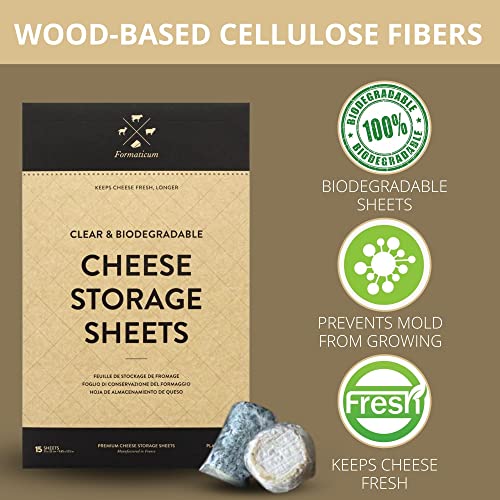 Formaticum Cheese Storage Sheets - Cheese Saver from France- Professional Earth Friendly Transparent Cheese Wrap - Cheese Sheet Savers of wood-based cellulose fibers - Clear 15 Sheets with 9" x 12" - size: 15 Sheets (1 Box)